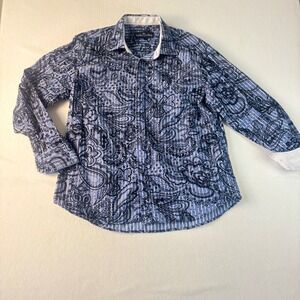 Malibu Cowboy Mens XL Blue White Striped Paisley Western Button Down Shirt Sz XL